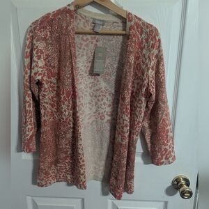 New Chicos Womens 1 (Medium) Sweater Cardigan Metallic Leopard Beige Orange